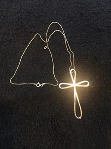 "Colgante cruz redondeada con cuerda de plata grande cadena italiana de plata 925 18""" - Imagen 1 de 4