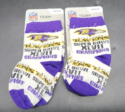 2 Pair Baltimore Ravens NFL Superbowl Socks Size Infant 0-3 New Cover