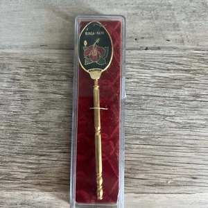 Malaysia Souvenir Sammlerstück goldfarbener Löffel Bunga Raya - Bild 1 von 2