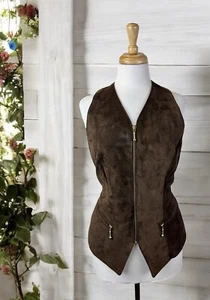 Brown Genuine Leather Suede Vest Waistcoat 90s Western Designer Classic Medium - Picture 1 of 5