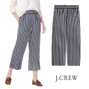 NEW J Crew Blue White Stripe Silky Crop Wide Leg Pants Size 10 - Picture 1 of 7