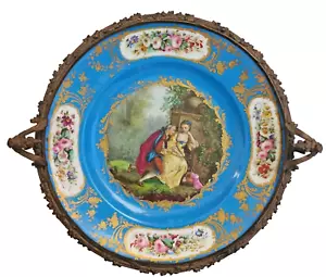 Coupe porcelaine dlg Sèvres decor fleurs scène galante monture bronze doré 19ème - Bild 1 von 19