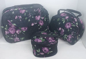Conjunto de 3 bolsas de fin de semana con cremallera de tela acolchada floral púrpura negro verde NUEVO - Imagen 1 de 16