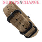 PREMIUM ZULU® 5 Ring PVD OLIVE BROWN KHAKI Military Diver's Watch Strap Band SS