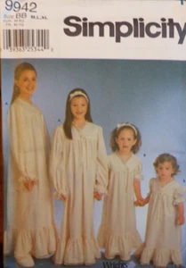 Simplicity Sewing Pattern 9942 Girls Nightgown and Headband Sizes MED-XL UNCUT - Picture 1 of 6