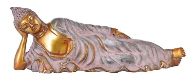 White Whale Large Brass Reclining Buddha Statue in Resting Pose - Image 1 of 4