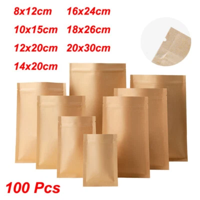 100 piezas Bolsa/bolsa de papel Kraft de pie sellable semillas de café sello de agarre sello térmico Foto 1 de 4