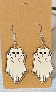 EARRINGS DANGLE acrylic Ghost Halloween cats kittens. Image on both sides - Picture 1 of 1