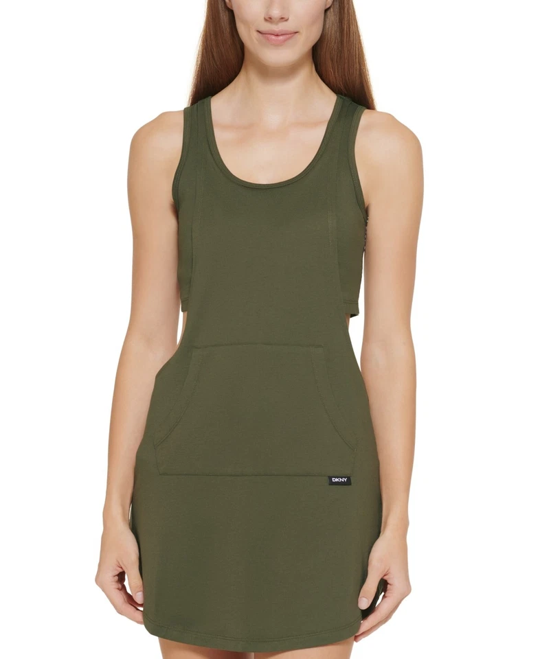 NUEVO CON ETIQUETAS DKNY Para Mujer Vestido Drapeado Superpuesto Verde Oliva Talla L $80 8B582 Foto 1 de 1