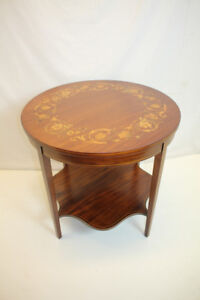  Hepplewhite Inlaid Side End Center Table with Bottom Shelf, c.1920's