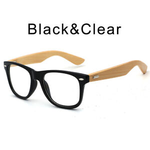 Classic Bamboo Wood temple Women men Eyeglass Frames Glasses Black Sunglasses