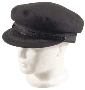 Greek Fisherman Hat Black Wool/Acrylic with Braid Unisex Bakerboy John Lennon - Picture 1 of 12