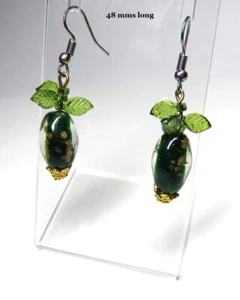 DANGLE EARRINGS WITH HANDMADE LAMPWORK GLASS BEADS - 48mms............sm0483 - Picture 1 of 2