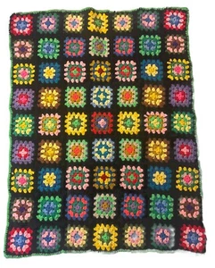 Granny Square Crochet Afghan Throw Handmade 46”x 35” - Picture 1 of 7