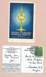 HUNGARY 1938 FINE USED 34th EUCHARIST CONGRESS, POSTCARD, BUDAPEST TO LONDON - Imagen 1 de 1