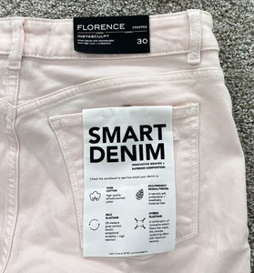 Pantalones de mezclilla Florence DL 1961 para mujer 30 rosa rubor recortados tiro medio tobillo deshilachado nuevos con etiquetas - Imagen 1 de 11