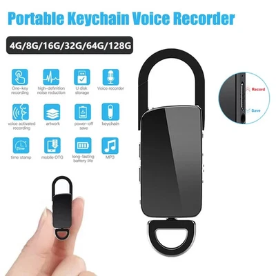 Recorder Keychain Voice Recorder Hidden Dictaphone Device Sound 4-128G Key Chain - Image 1 of 4