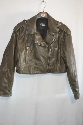 ZARA Womens dark green cropped PVC Jacket Size L - Image 1 of 4