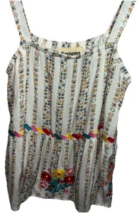 Savanna Jane Women’s Medium  Embroidered Flowers Tank Top Boho Peasant  READ - Picture 1 of 5