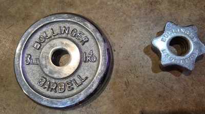 Bollinger Barbell Threaded Dumbell Weight Plate 3lb & Threaded Nut Chrome - Image 1 of 4