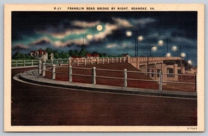 Postcard Virginia Roanoke Franklin Road Bridge by Night Full Moon c1940 Unposted - Picture 1 of 2