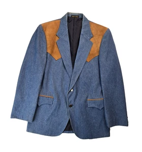 Circle S Vintage Western Blau Denim Wildleder Leder Blazer Jacke Herren Größe 40R - Bild 1 von 8