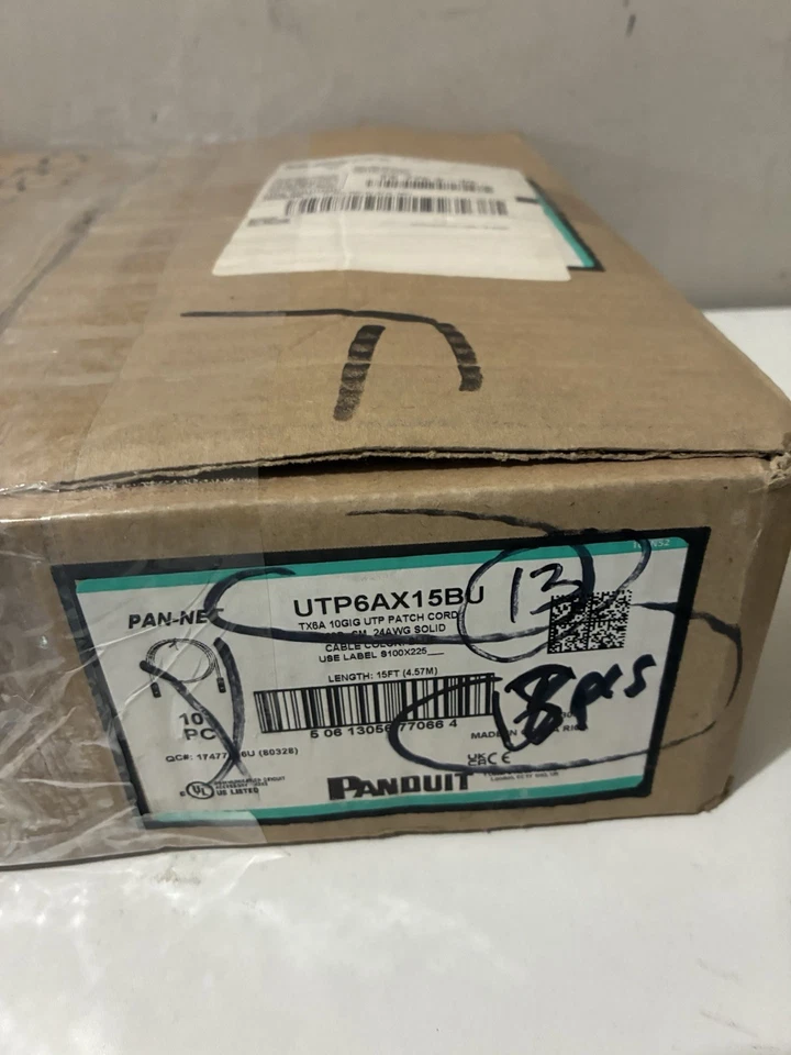 Box of 13 PANDUIT UTP6AX15BU Cat 6A 24 AWG UTP Copper Patch Cord 15 ft Blue - Image 1 of 4