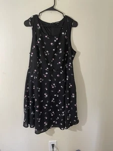 Torrid Black Floral Fit And Flare Size 16 Dress Lined Back Zip No Belt Whimsy - Picture 1 of 6