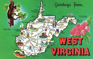 MAPA POSTAL-SALUDOS DE WV, VIRGINIA OCCIDENTAL - Imagen 1 de 2