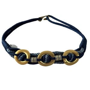 Susan Graver Nylon Gold Tone Ring Waist Belt Size M/L Blue Nautical Bohemian - Picture 1 of 7