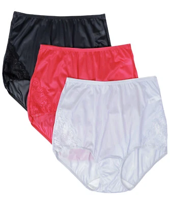 Shadowline Mujer Ropa Interior Rojo Plata Negro Nylon Calzoncillo con Encaje Cintura Alta Foto 1 de 4