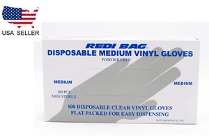 Redi Bag, Disposable Vinyl Gloves, Latex-Free, Powder-Free, 100 Count (Medium) - Picture 1 of 1
