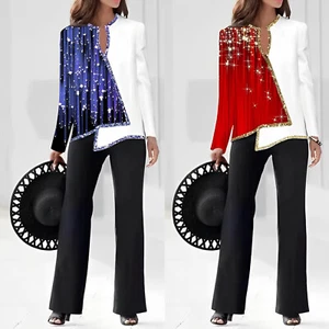 Women 2 Piece Outfits Casual Long Sleeve Top Loose Wide Leg Pants Trousers ZF - Picture 1 of 16