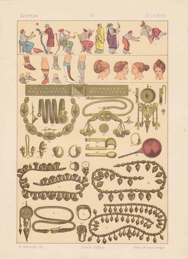 Griechen Schmuckstücke Altertum LITHOGRAPHIE von 1883 - Bild 1 von 1