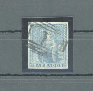 1852-55 BARBADOS, n. 3 (1d.) blu USED PAPER BLUED - Picture 1 of 1
