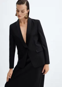 NUEVO MANGO Chaqueta de Lana con Solapas de Satén Blazer NEGRO TALLA XS/100% AUTÉNTICO - Imagen 1 de 7