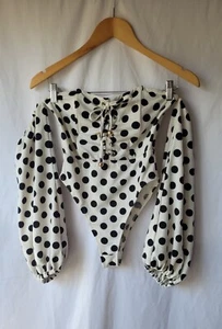 Sabo Skirt Sz S Leotard Long Sleeve Off The Shoulder Top Polka Dot - Picture 1 of 23