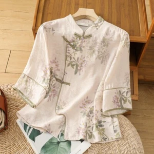 Blusa Prendas para el torso Blusa Mujer Verano 2024 Estilo Chino Algodón Lino Suelta - Imagen 1 de 18
