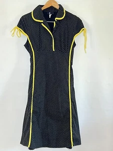 VTG Morbid Threads Y2K Black Polka Dot Dress W Yellow Trim - Picture 1 of 4