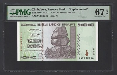 Zimbabwe 50 Trillion Dollars 2008 P90* Replacement Uncirculated Grade 67 - Image 1 of 2