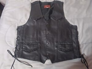 Vintage Yukon Jack Leather Motorcycle Vest Hand Tooled Genuine Leather Size M