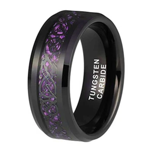 Ebay Wedding Rings For Men Unisex 8mm Black Celtic Tungsten Band w/ Purple Inlay - Picture 1 of 7