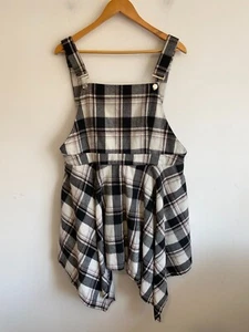 Shein Curve Dress Womens 2XL Black Check Dungaree Asymmetrical Hem Zip Flowy - Picture 1 of 13
