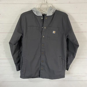 Carhartt Youth Rugged Flex Canvas Jacket L 14-16 Gray Fleece Lined Hooded - Picture 1 of 11