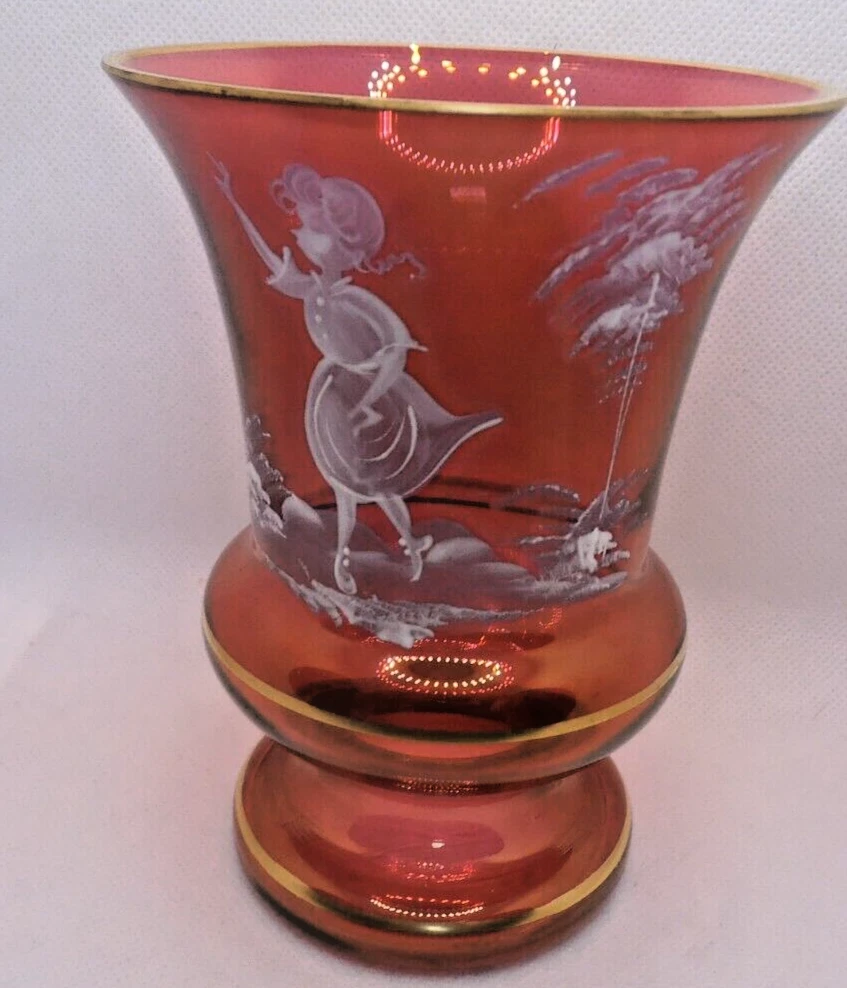 Mary Gregory 花瓶，芬顿艺术玻璃| eBay