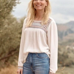 Top nuovo senza etichette Garnet Hill bianco Divya ricamato crepe boho Lagenlook, taglia XL - Foto 1 di 6