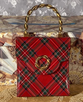 Vintage 90s Mini Handbag 1990s Red Green Plaid Top Handle Clueless Retro Purse - Image 1 of 4