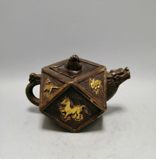 Chinese Old copper gilt handcarved Zodiac pots flagon teapot Qianlong Mark