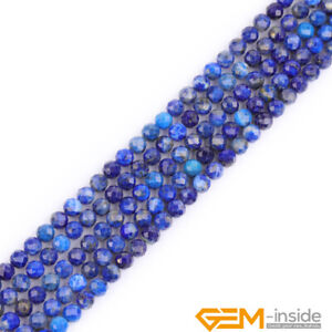 Natural Blue Lapis Lazuli Gemstone Semi Precious Faceted Round Beads Strand 15"