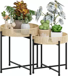 Plant Stands Set of 2 Tall Plant Stand Indoor Rattan Plant Table for 5 Pots Plan - Picture 1 of 7